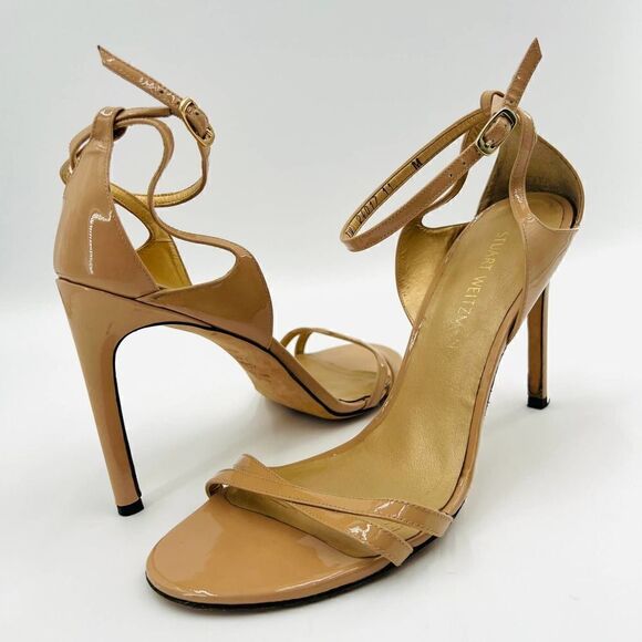 Stuart Weitzman Lexie Beige Leather Strap Sandal Heels Size 11 - Picture 1 of 11